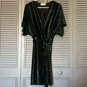 Flounce London : Black and Green Wrap Dress - 6